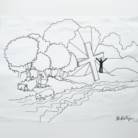 NEW Handmade Art Hand Crafted Illustration Drawing Biblical Christian Black Line - Picture 2 of 4